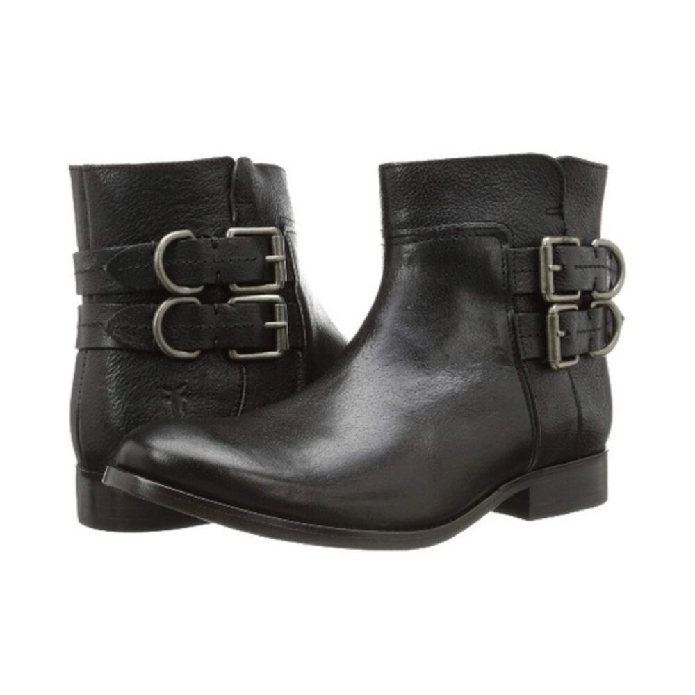 FRYE Molly D Ring Black Leather Booties